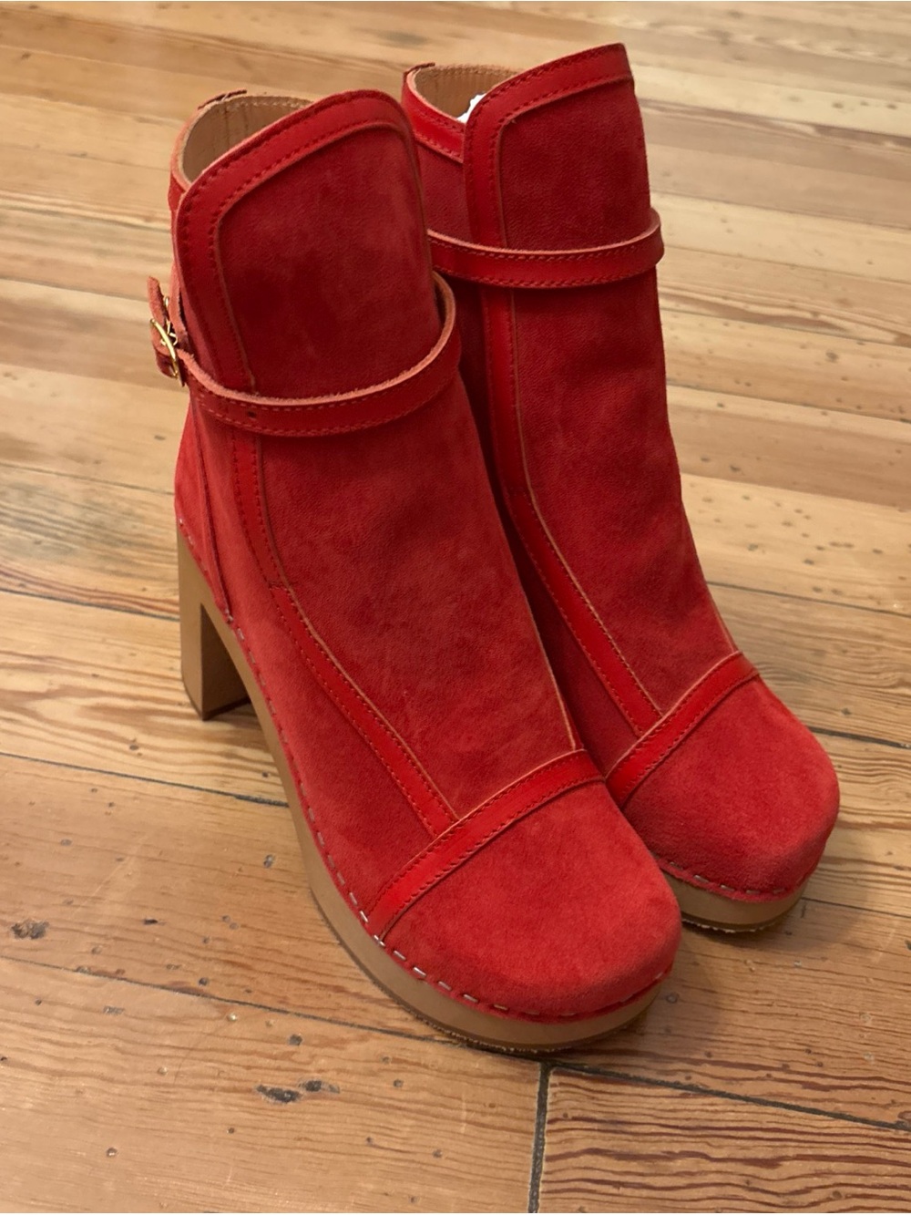 Swedish Hasbeens Sophisticated Jodhpur Red Suede Buckle Boots EU 38 NWOB